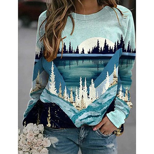 

Women's Geometric Women's Hoodies Long Sleeve Sweater Cardigans Crew Neck Spring Fall Blue