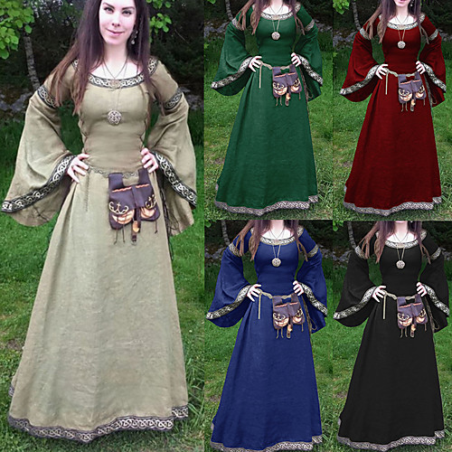 

Outlander Classic & Timeless Medieval Prom Dress Female Polyester / Cotton Blend Costume Large size Blue / Light Brown Vintage Cosplay Ankle Length