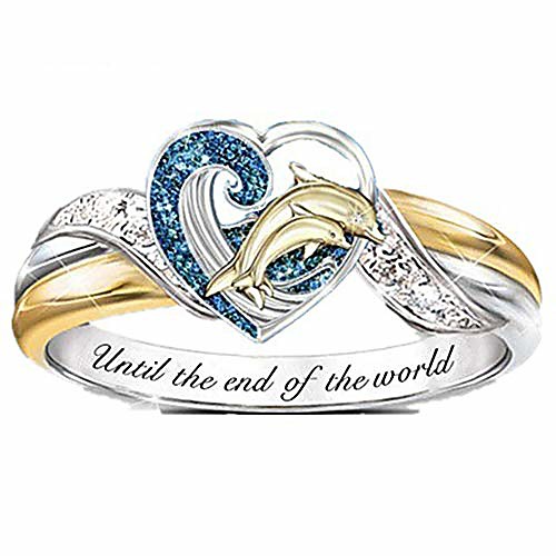 

women declaration ring mom loves you forever inlaid zircon female ring turtle owl flower unicorn ring women girls gift jewelry (dolphin, 6)