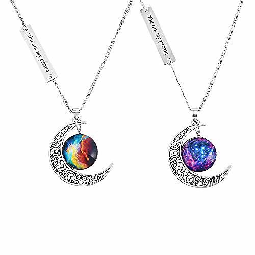 

best friends necklaces moon pendant, engraved friendship bff necklace for 2 love across light years you're my person