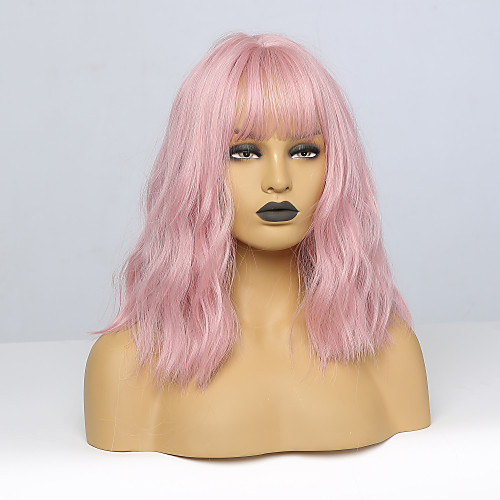 

Cosplay Costume Wig Synthetic Wig Cosplay Wig Curly Wavy Bob Neat Bang Wig Short Pink / Purple Synthetic Hair 12 inch Women's Fashionable Design Cute Cosplay Pink EMMOR