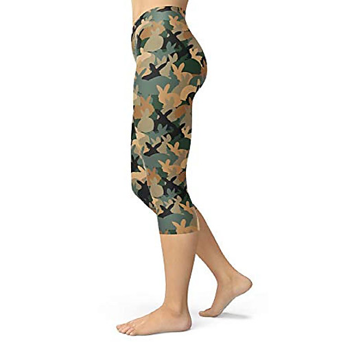 

women's cropped capris animal printed brushed buttery soft leggings (one size (s-l/size 2-12), army green rabbits)