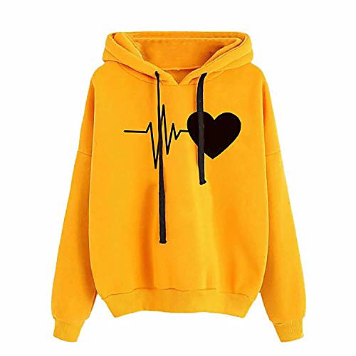 

women hoodies tops, heartbeat printed long sleeve drawstring pullover sweatshirts casual graphic tee shirt fall clothes tops blouse