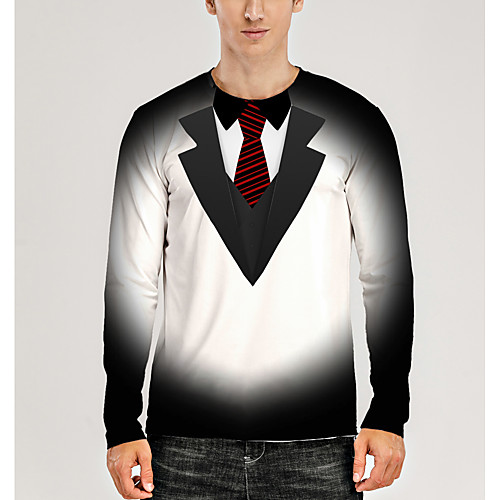 

Men's T shirt 3D Print Graphic 3D Print Long Sleeve Daily Tops Black / White