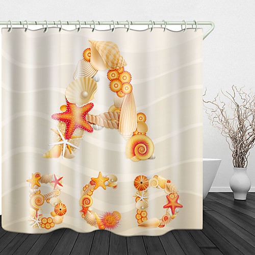 

Seashells on Beach Background Print Waterproof Fabric Shower Curtain for Bathroom Home Decor Covered Bathtub Curtains Liner Includes with Hooks