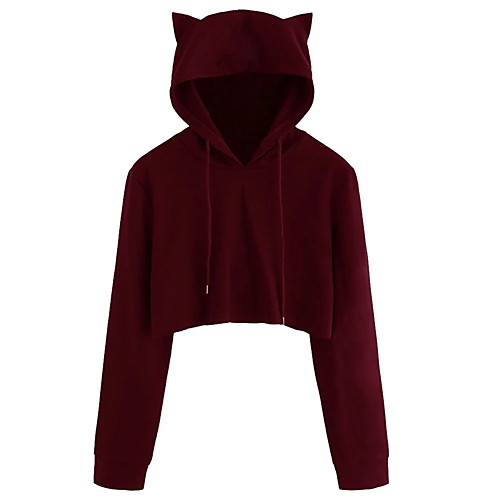 

Women's Cropped Sweatshirt Plain Casual Hoodies Sweatshirts Black Wine Green