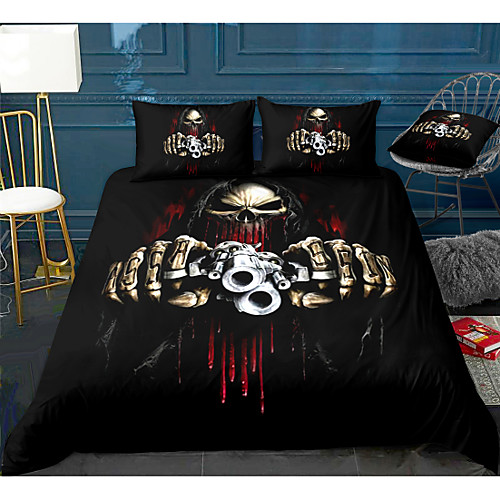 

3D Skull Print 3-Piece Duvet Cover Set Hotel Bedding Sets Comforter Cover with Soft Lightweight Microfiber, Include 1 Duvet Cover, 2 Pillowcases for Double/Queen/King(1 Pillowcase for Twin/Single)