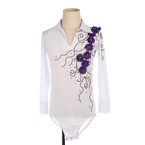 

Figure Skating Top Men's Boys' Ice Skating Top White High Elasticity Training Competition Skating Wear Crystal / Rhinestone Long Sleeve Ice Skating Figure Skating / Kids