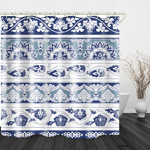 

Ethnic blue Pattern Print Waterproof Fabric Shower Curtain for Bathroom Home Decor Covered Bathtub Curtains Liner Includes with Hooks