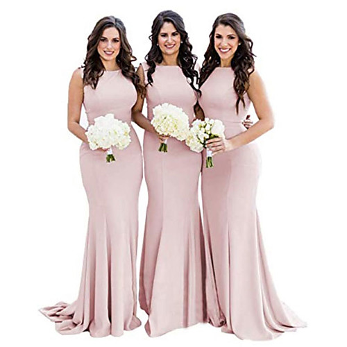 

Mermaid / Trumpet Jewel Neck Court Train Chiffon Bridesmaid Dress with