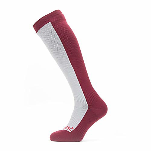 

sealskinz unisex cold weather knee length sock, grey/red, large