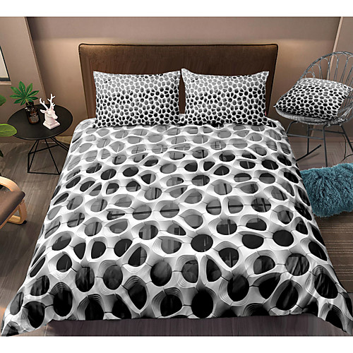 

3D Hole Print Honeycomb 3-Piece Duvet Cover Set Hotel Bedding Sets Comforter Cover with Soft Lightweight Microfiber For Holiday Decoration(Include 1 Duvet Cover and 1or 2 Pillowcases)