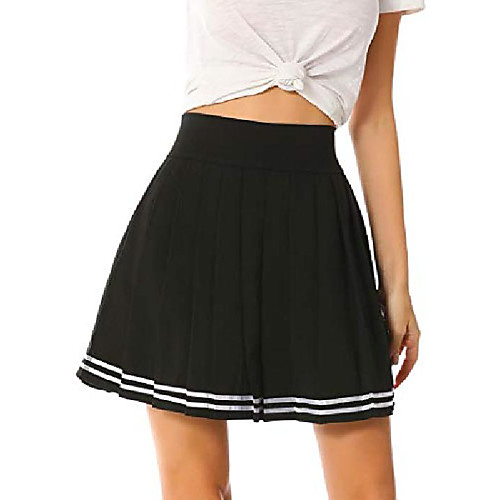 

women's high waisted pleated flared mini skater school girls skirt black