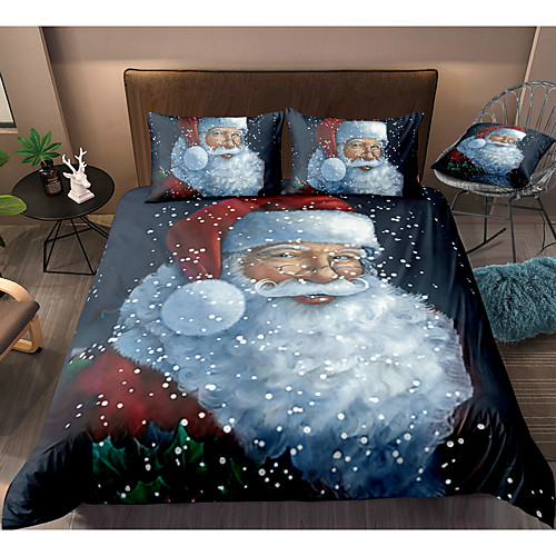 

Christmas Santa Claus Print 3-Piece Duvet Cover Set Hotel Bedding Sets Comforter Cover with Soft Lightweight Microfiber For Holiday Decoration(Include 1 Duvet Cover and 1or 2 Pillowcases)