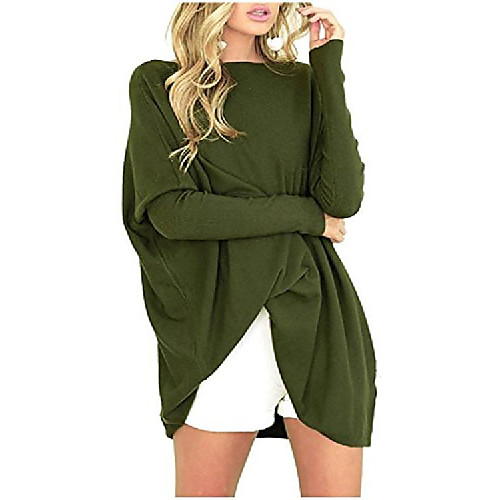 

Women's Solid Color Pullover Long Sleeve Sweater Cardigans Crew Neck Autumn / Fall ArmyGreen Lychee powder Black