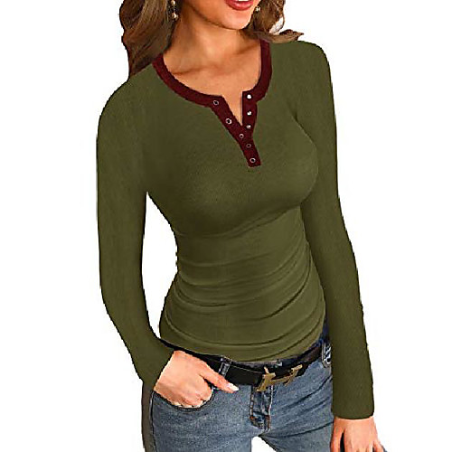 

womens scoop neck henley tops slim fit long sleeve shirts button down ribbed knit casual tees (1-army green, xx-large)