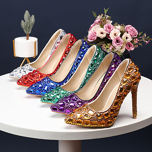 

Women's Heels Stiletto Heel Pointed Toe Business Sexy Minimalism Wedding Party & Evening PU Rhinestone Crystal Sparkling Glitter Solid Colored Color Block Black Purple Red