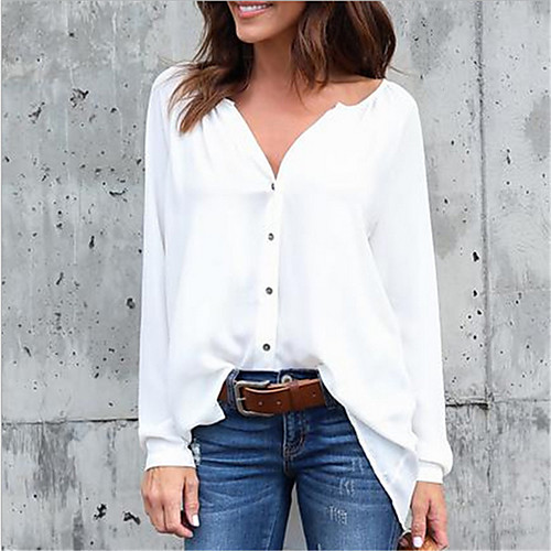 

Women's Plus Size Patchwork Plain Blouse Large Size V Neck Long Sleeve Tops Big Size