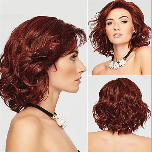 

Synthetic Wig Curly Asymmetrical Wig Medium Length Wine Red Synthetic Hair Women's Cool Comfy Burgundy