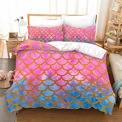 

Pink Blue Scale Print 3-Piece Duvet Cover Set Hotel Bedding Sets Comforter Cover with Soft Lightweight Microfiber(Include 1 Duvet Cover and 1or 2 Pillowcases)