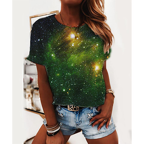 

Women's T shirt 3D Print Round Neck Tops Basic Basic Top Rainbow