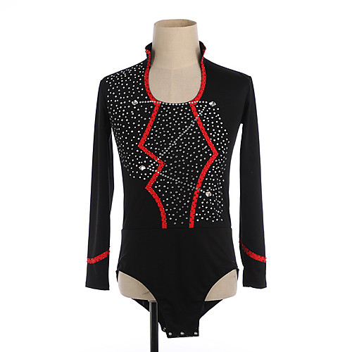 

Figure Skating Top Men's Boys' Ice Skating Top Black High Elasticity Training Competition Skating Wear Crystal / Rhinestone Long Sleeve Ice Skating Figure Skating / Kids