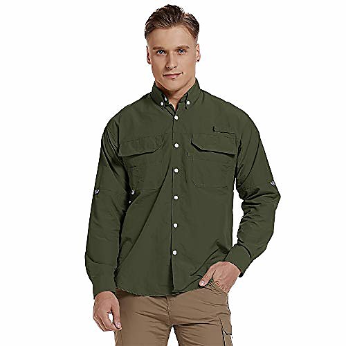 

Men's Hiking Shirt with Pants Long Sleeve Top Bottoms Outdoor Lightweight Breathable Quick Dry Sweat wicking Summer ArmyGreen Black Navy Blue Hunting Fishing Climbing