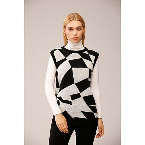 

Women's Knitted Color Block Argyle Vest Sleeveless Sweater Cardigans Crew Neck Fall Winter Black