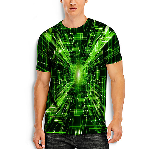

Men's T shirt 3D Print Graphic Optical Illusion 3D Print Short Sleeve Daily Tops Green / Black