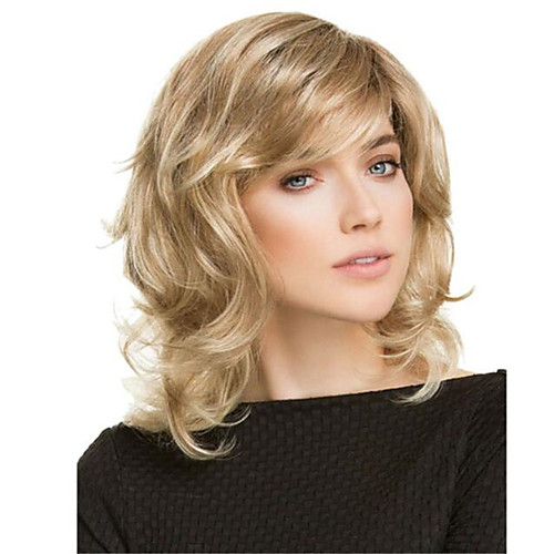 

Synthetic Wig Curly Asymmetrical Wig Medium Length Blonde Synthetic Hair Women's Soft Comfy Fluffy Blonde