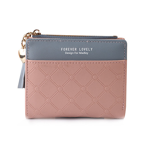 

Women's Bags PU Leather Wallet Zipper Plaid Checkered Letter Shopping Daily 2021 Wine Black Blushing Pink Dusty Rose