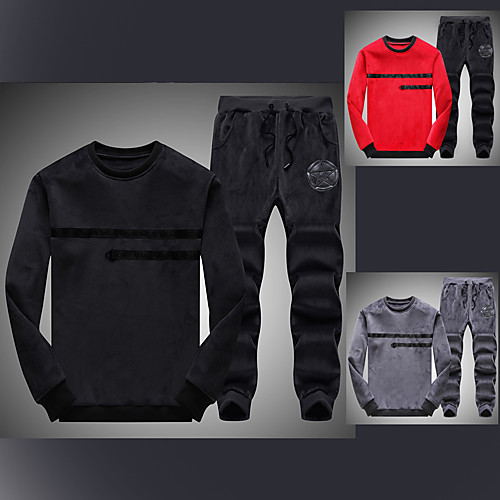 

Men's 2 Piece Tracksuit Sweatsuit Street Casual Long Sleeve 2pcs Winter Spandex Breathable Sweat Out Sweat-wicking Fitness Jogging Sportswear Solid Colored Outfit Set Black Red Grey Activewear