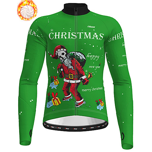 

21Grams Men's Long Sleeve Cycling Jersey Winter Fleece Polyester Red Dark Green Orange Christmas Santa Claus Bike Jersey Top Mountain Bike MTB Road Bike Cycling Fleece Lining Warm Quick Dry Sports