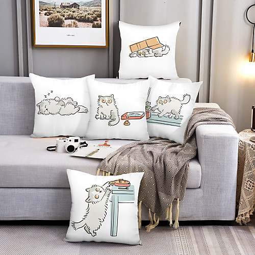 

Cushion Cover 5PC Linen Soft Decorative Square Throw Pillow Cover Cushion Case Pillowcase for Sofa Bedroom 45 x 45 cm (18 x 18 Inch) Superior Quality Machine Washable