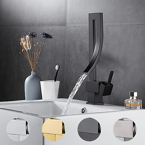 

Single Handle Irregular Bathroom Faucet, Brushed Nickel/Chrome/Mattle Black/Golden One Hole Waterfall/Rotatable, Brass Bathroom Sink Faucet with Supply Lines