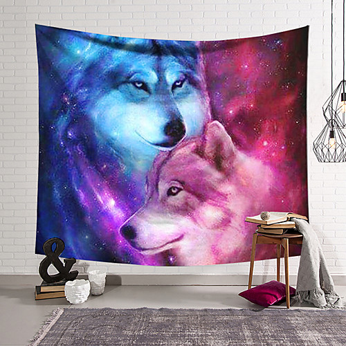 

Wall Tapestry Art Deco Blanket Curtain Hanging Home Bedroom Living Room Dormitory Decoration Polyester Fiber Animal Wolf Red Blue