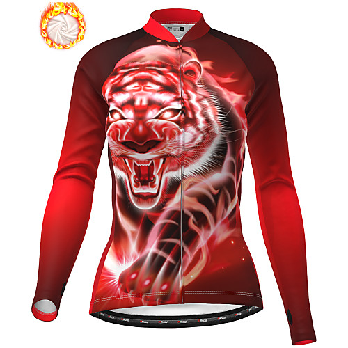 

21Grams Women's Long Sleeve Cycling Jacket Winter Fleece Red Tiger Bike Jacket Top Mountain Bike MTB Road Bike Cycling Thermal Warm Fleece Lining Breathable Sports Clothing Apparel / Stretchy