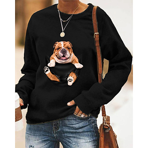 

Women's Pullover Sweatshirt Dog Graphic 3D Print Daily 3D Print Basic Casual Hoodies Sweatshirts Black