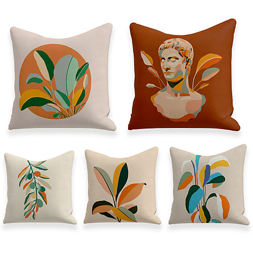 

Cushion Cover 5PC Linen Soft Decorative Square Throw Pillow Cover Cushion Case Pillowcase for Sofa Bedroom 45 x 45 cm (18 x 18 Inch) Superior Quality Machine Washable