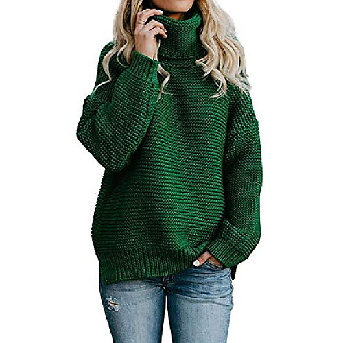 

damen winterpullover oversize rollkragen pullover grobstrick strickpulli a green l