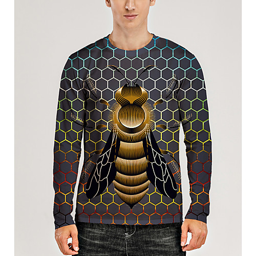 

Men's T shirt 3D Print Graphic 3D Animal Print Long Sleeve Daily Tops Casual Rainbow
