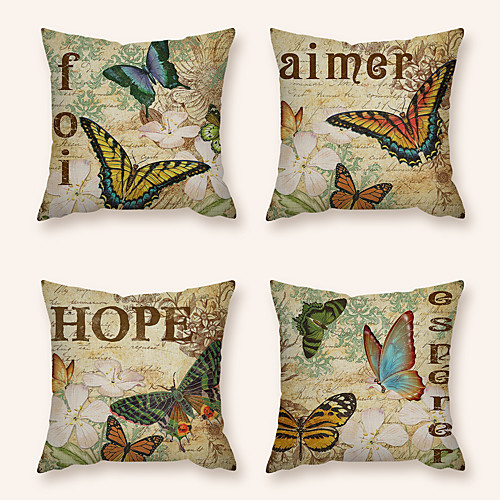 

Cushion Cover 4PC Linen Soft Decorative Square Throw Pillow Cover Cushion Case Pillowcase for Sofa Bedroom 45 x 45 cm (18 x 18 Inch) Superior Quality Machine Washable
