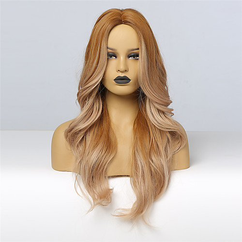 

Synthetic Wig Body Wave Loose Curl Neat Bang Wig Long Blonde / Purple Synthetic Hair 24 inch Women's Fashionable Design Ombre Hair Middle Part Brown