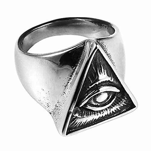 

biker cool eye rings for men women, stainless steel band illuminati the all-seeing-eye pyramid/eye symbol ring, size 8-12 (10)