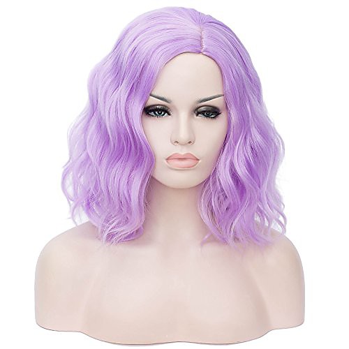

15.75 women short wavy curly bob wig 40cm cosplay halloween synthetic wigs (light purple-2#)