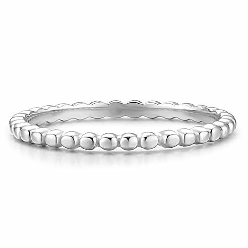 

stacking ring for women [size 8] teens & girls [.925 sterling silver] - dainty vintage bead bump band [hypoallergenic]