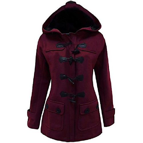 

women/'s plus size long sleeve double breasted pea coat with hoodie winter jacket, wine red, large