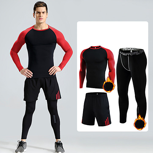 

Men's Activewear Set Athletic Athleisure Long Sleeve 3pcs Winter Fleece Thermal Warm Breathable Soft Fitness Gym Workout Running Active Training Exercise Sportswear Skinny Normal Outfit Set Clothing