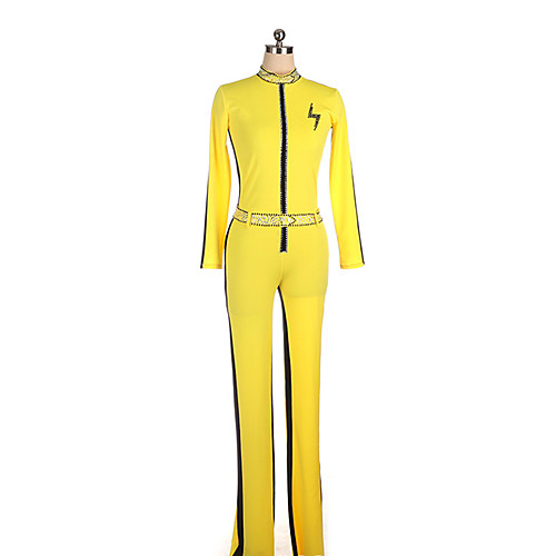 

Figure Skating Pants Women's Girls' Ice Skating Bodysuit Yellow Patchwork Spandex High Elasticity Training Competition Skating Wear Crystal / Rhinestone Long Sleeve Ice Skating Figure Skating / Kids