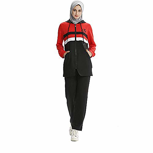 

muslim women's tracksuits long sleeve casual muslim hoodie tops pants islamic jumpsuit tracksuits without hijab (2xl, green)